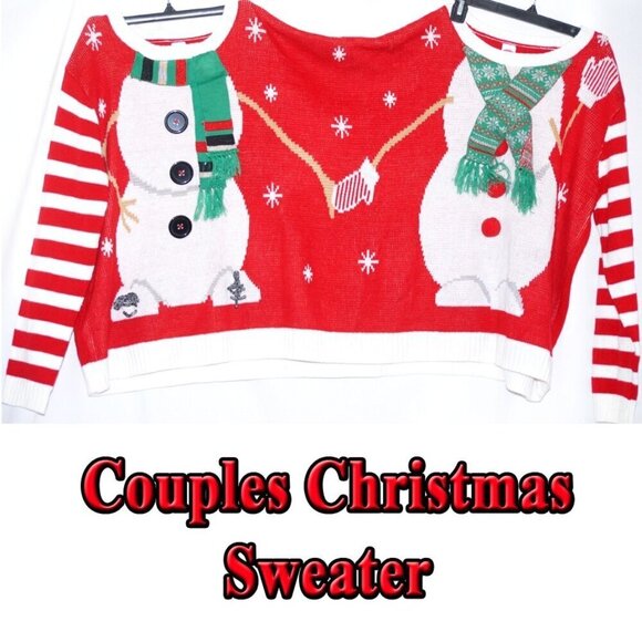Ugly Christmas Sweater L/XL Party Chunky Knit Couples Costume Snowman Holiday - Picture 1 of 7